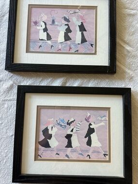 Framed Pink and Black Maid Silhouette Wall Art - Unbranded